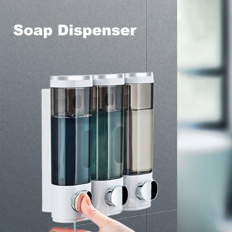 distributeur savon noir transparent moderne fixation murale bouton déclenchement lisse minimaliste