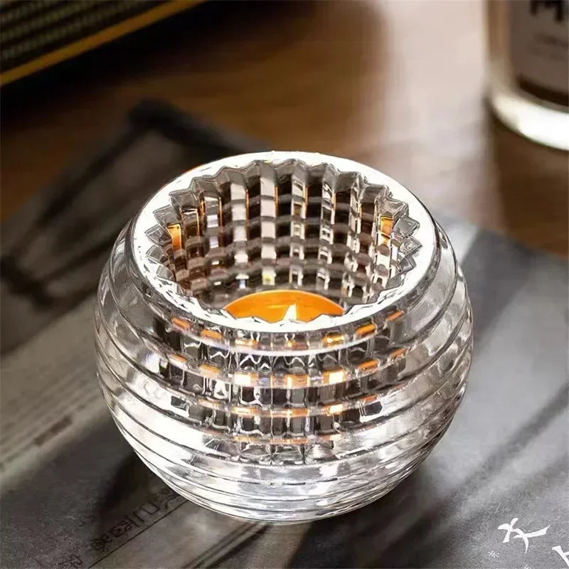 Bougeoir en verre doré avec bougie chauffe-plat