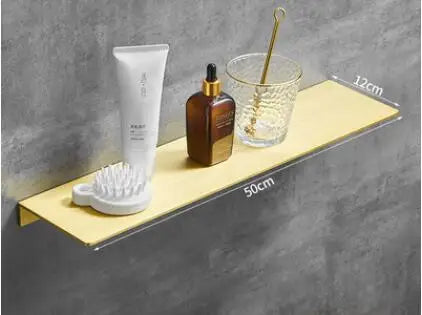 étagère murale moderne dorée lisse trois niveaux vis fixations salle bain aluminium