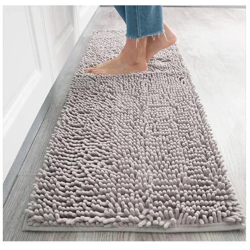 tapis bain chenille moderne gris peluche absorbant durable salle bain