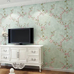 papier peint floral tissu relief beige vert rose chambre salon vintage shabby chic