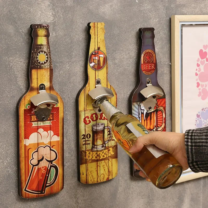 décoration murale vintage ouvre bouteille bois bouteille bière pintes drapeau britannique pub retro fixations