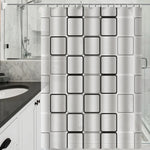 rideau douche géométrique semi transparent blanc noir gris moderne minimaliste métallique respectueux environnement