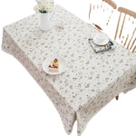 nappe table fleurs dandelins classique beige clair marron simple bordure dentelée coton lin réutilisableDecoration