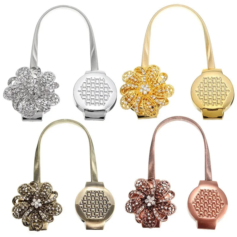 rideau magnétique fleur clips argent doré moderne élégant chambre fixations