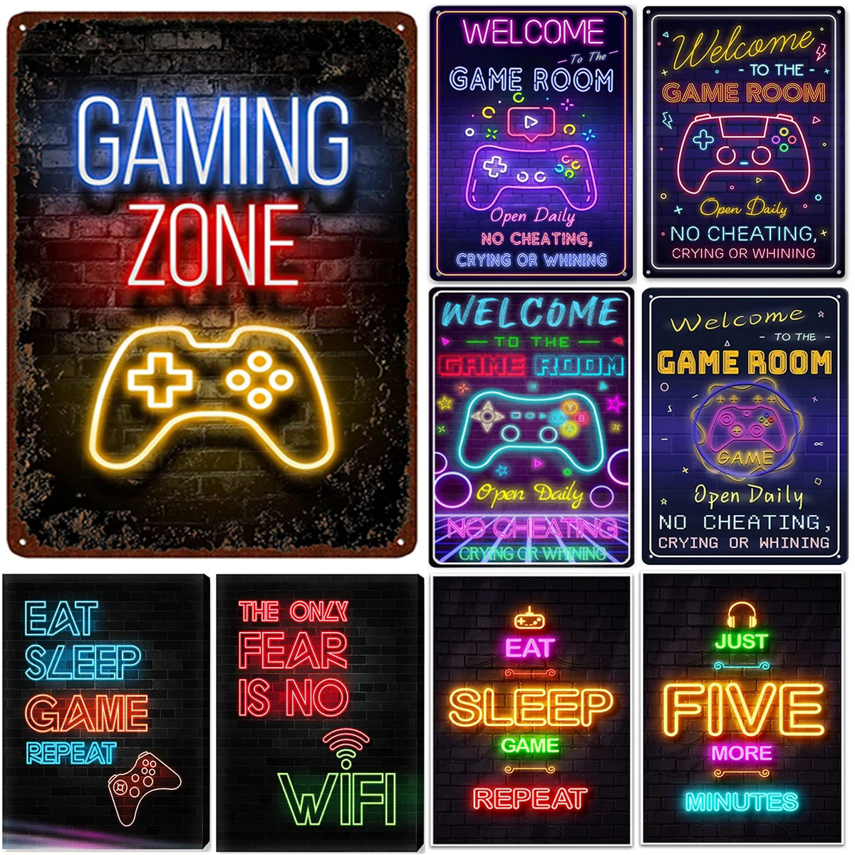 plaque murale metal jeu video neon vintage decoration salle jeux bar maison moderne