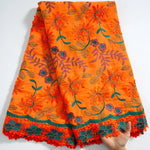 tissu africain brodé fleurs feuilles orange vert bleu rose traditionnel dentelle rhinstones soirée