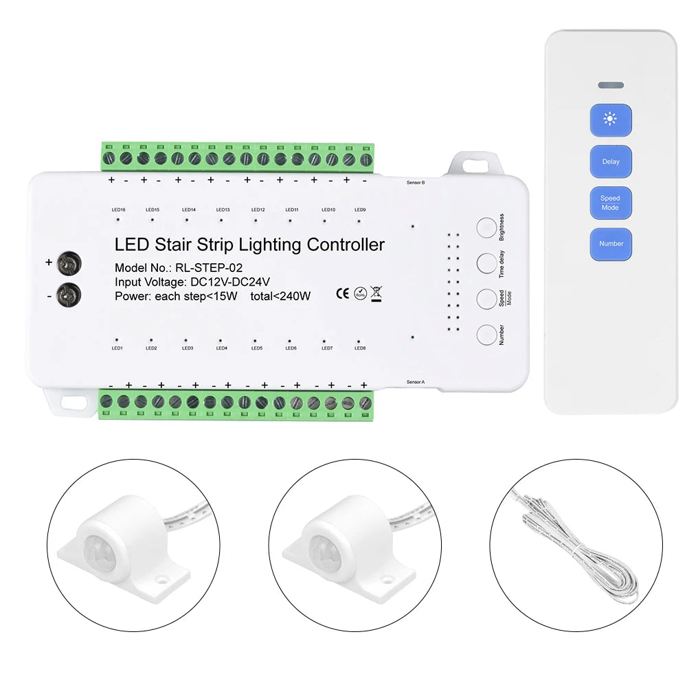 contrôleur led escalier pIR motion sensor télécommande câbles modernes 12v 24v