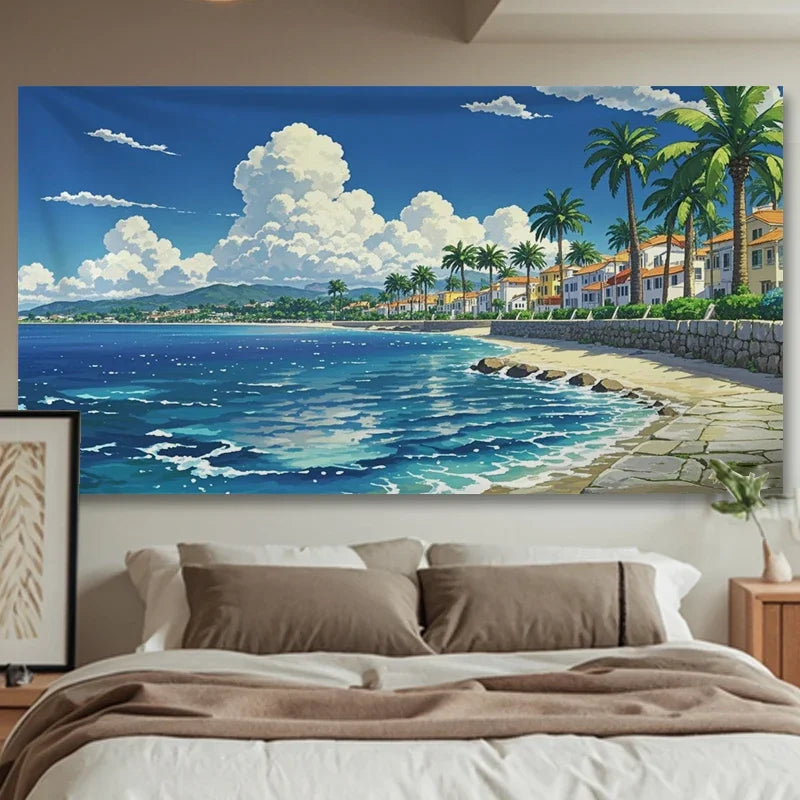 tapisserie murale paysage nature montagnes rivières océan décoration chambre salon textile polyester grande taille