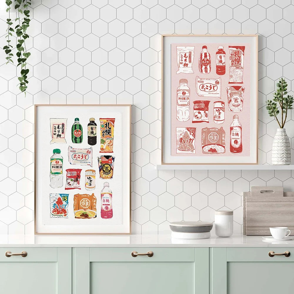 affiches art moderne bouteilles paquets cerfs cadre bois toile imprimée couleur blanc rouge vert