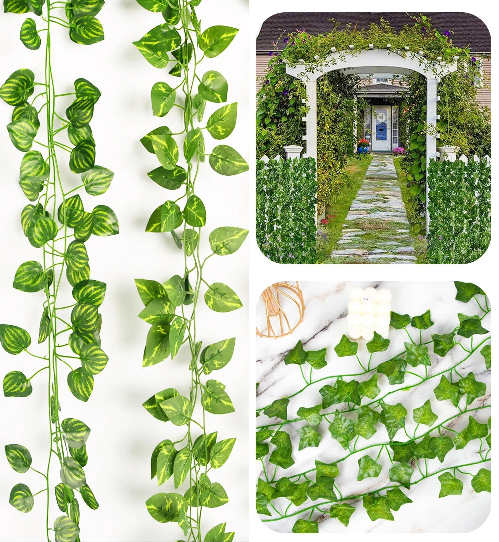 guirlande végétale artificielle feuilles vigne vert moderne 210cm extérieur accroché 72feuilles simple