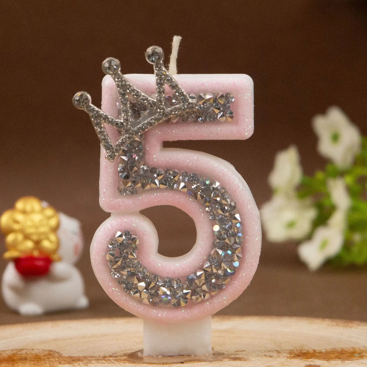 bougies chiffres rose pâle strass argenté décoratives anniversaire princesse couronne festive création