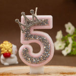 bougies chiffres rose pâle strass argenté décoratives anniversaire princesse couronne festive création