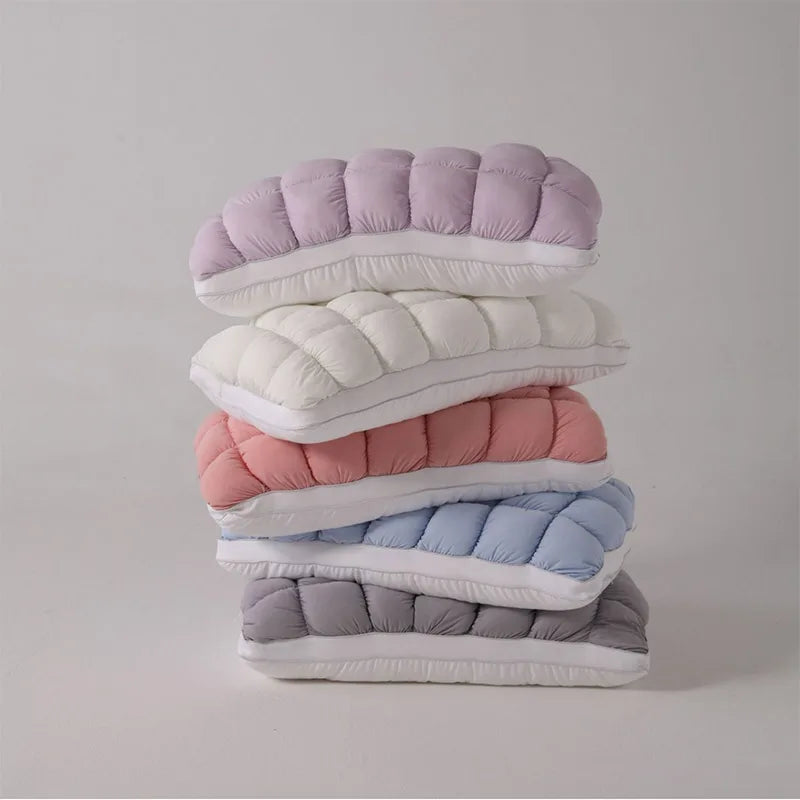 oreiller polyester coton quadrillé blanc rose gris bleu clair moderne élastique doux