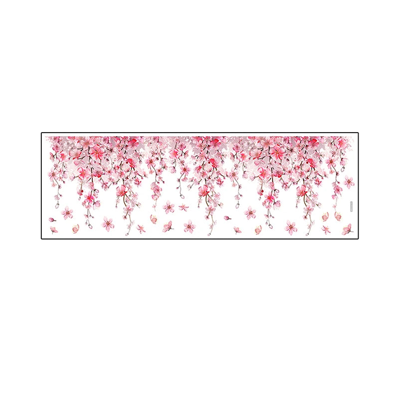 sticker mural rose fleurs cerisier adhésif décoration intérieure floral papillons chambre salon