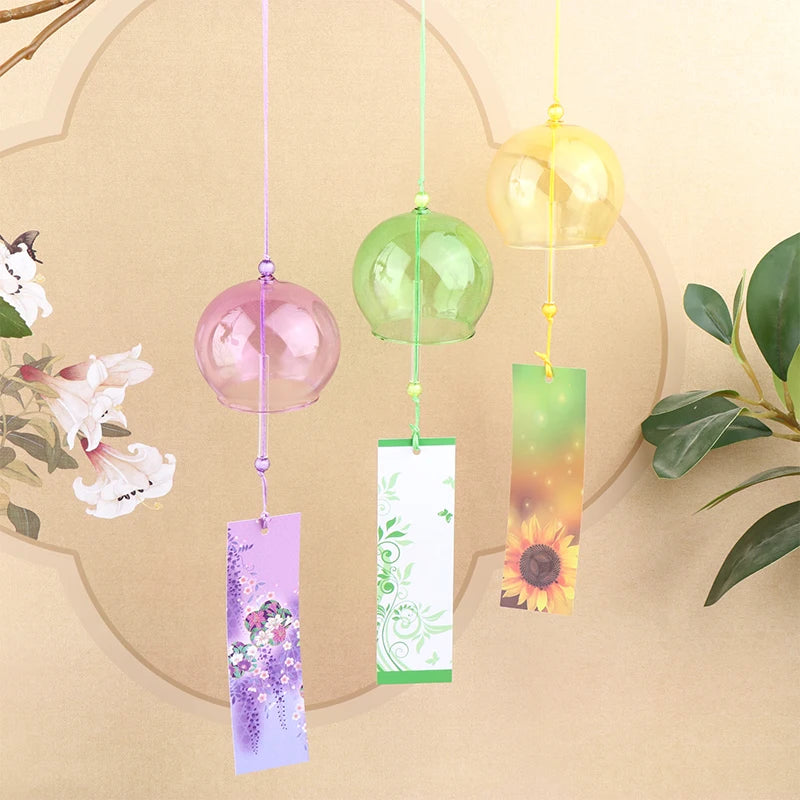 cloche vent transparente traditionnelle japonaise rose vert jaune bleu clair motifs floraux