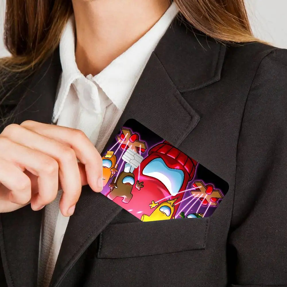 autocollants protection carte credit debit dessin anime noir rouge jaune bleu opaques waterprooche réutilisables