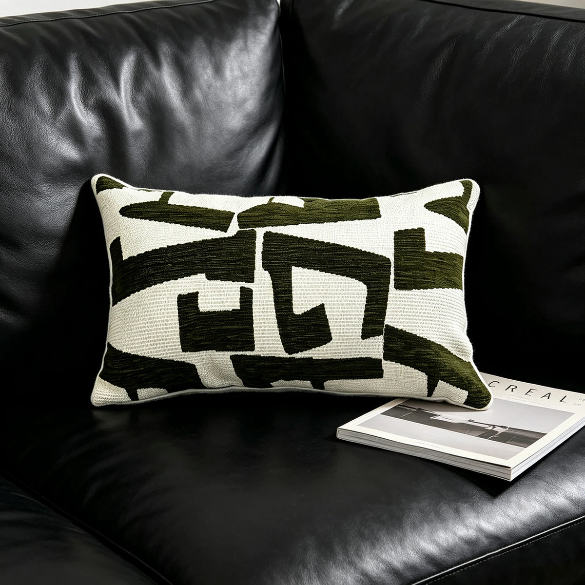 housse coussin géométrique moderne polyester coton noir blanc orange beige minimaliste contemporain ornemental 45x45cm
