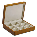 boîte bijoux bois marron clair classique rangement anneaux simili cuir 16x18cm