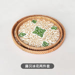 assiettes rotin naturel fleurs motifs floraux mosaïque traditionnel artisanal set deux