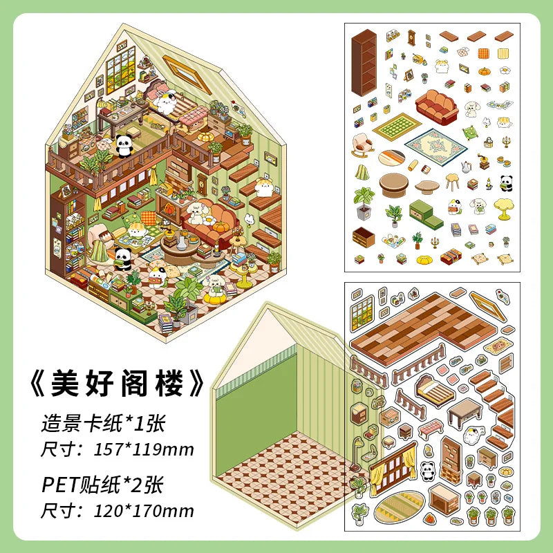 puzzle 3d multicolore cartoon meubles personnages plantes adhésifs diy enfants adolescents stress