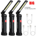 lampe travail rechargeable usb aimant noir lumiere led forte réglages luminosité camping auto défense