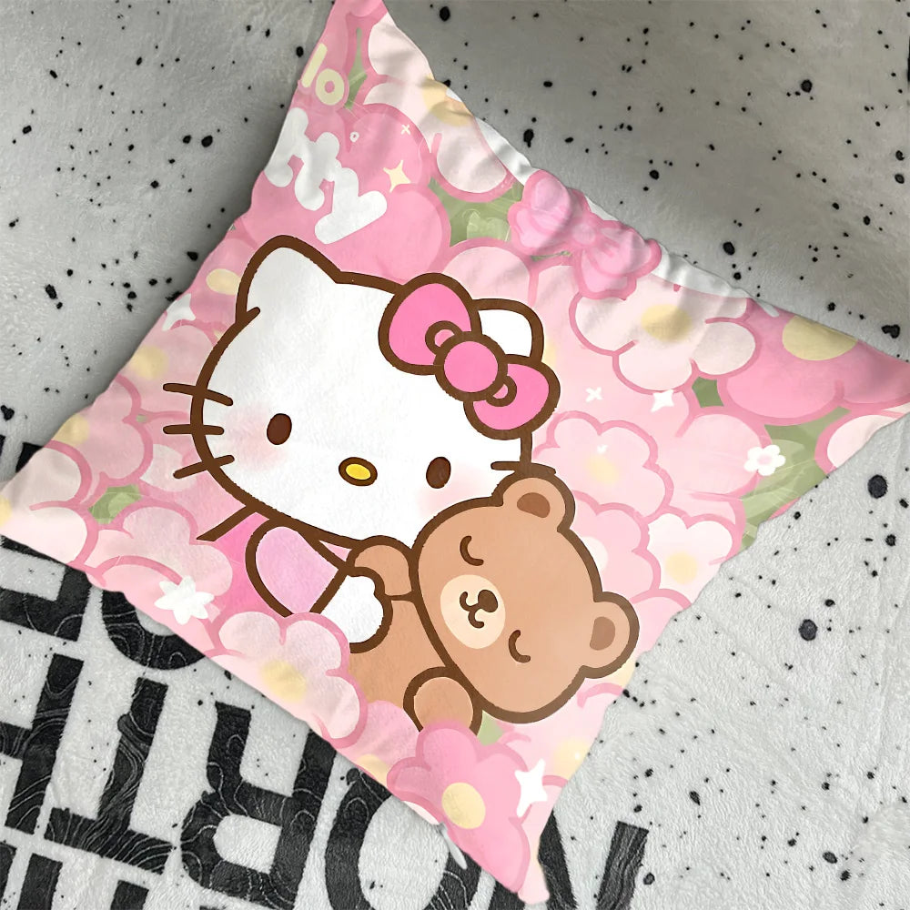 housse coussin carré hello kitty motif fleurs lapin ours coeurs chaussettes polyéstère decorative lit