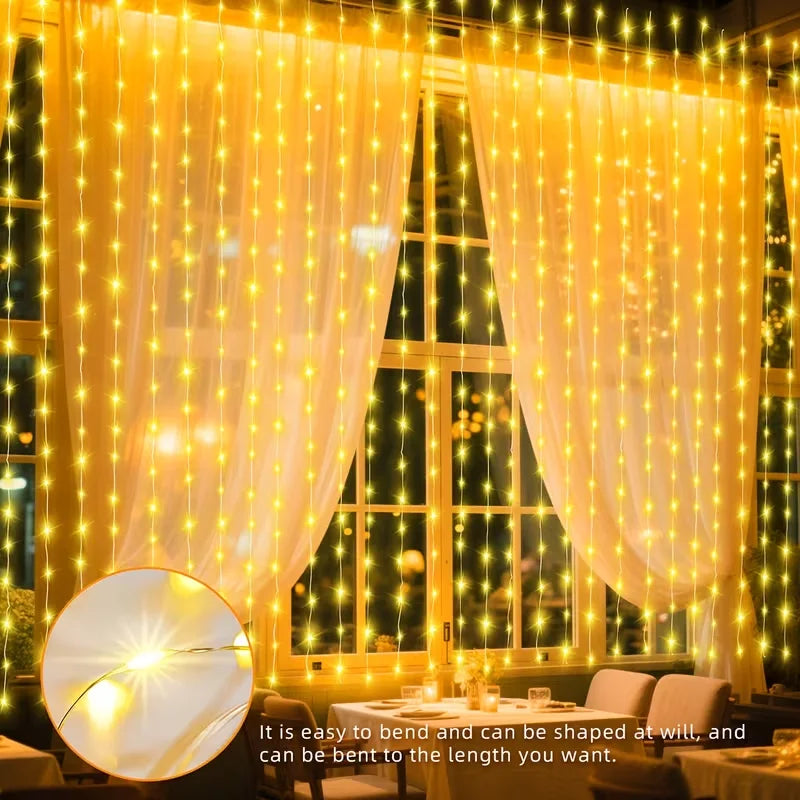 rideau lumineux dorées blanc translucide moderne usb adaptateur clignotement festiveDecoration