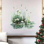 sticker mural paysage aquatique fleurs blanches herbe réaliste adhésif intérieur extérieur carreaux muraux moderne