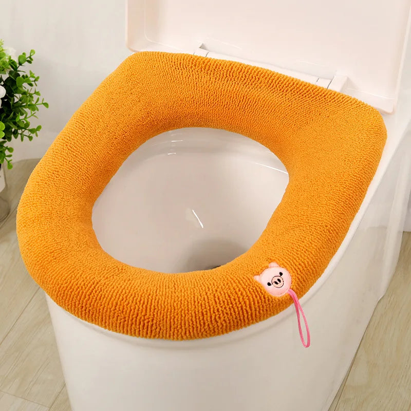 couvre siège toilette gris doux rayures élastique intégré motifs décoratifs écologique salle bain