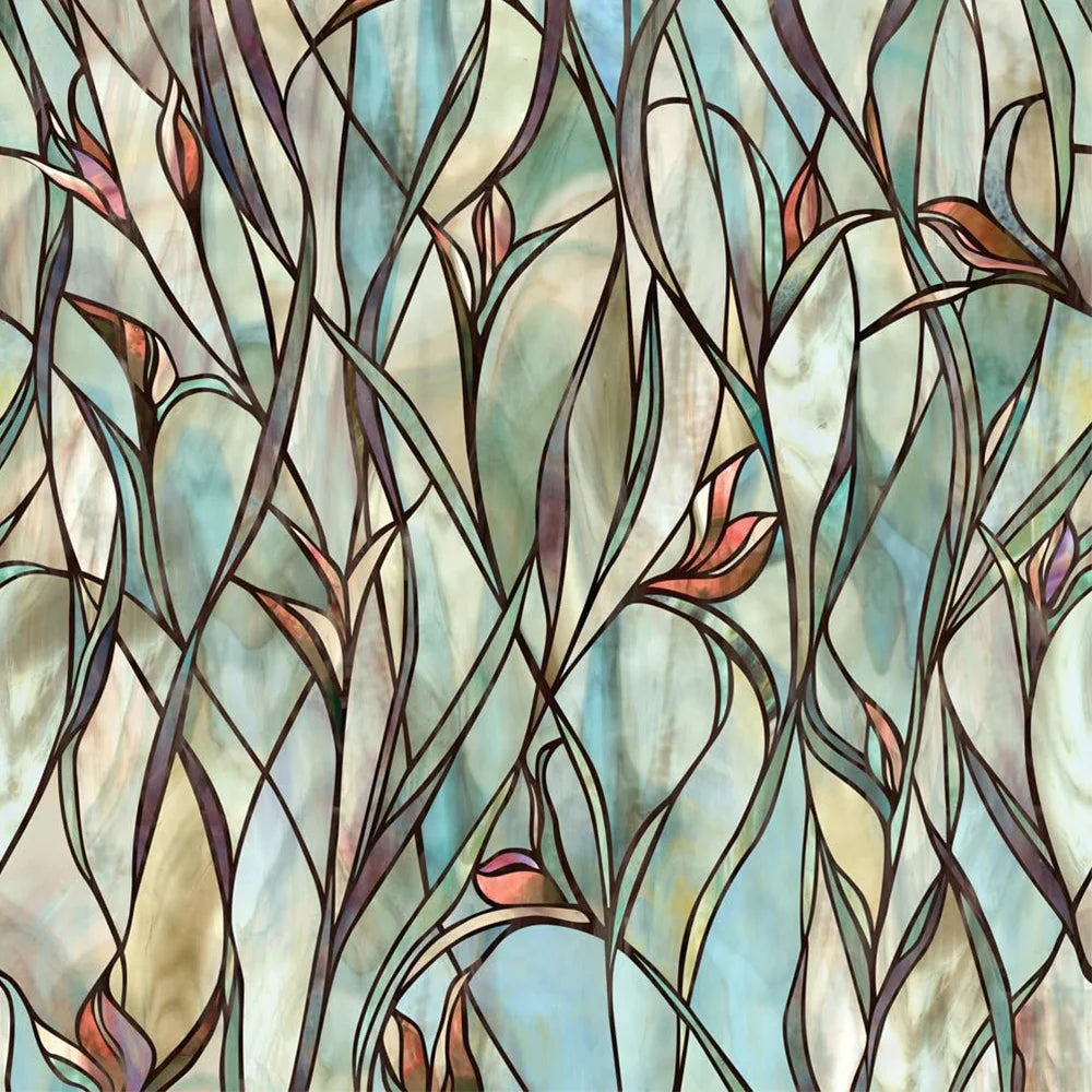 film autocollant décoratif art nouveau feuilles stylisées motifs floraux protection uv isolation thermique vert
