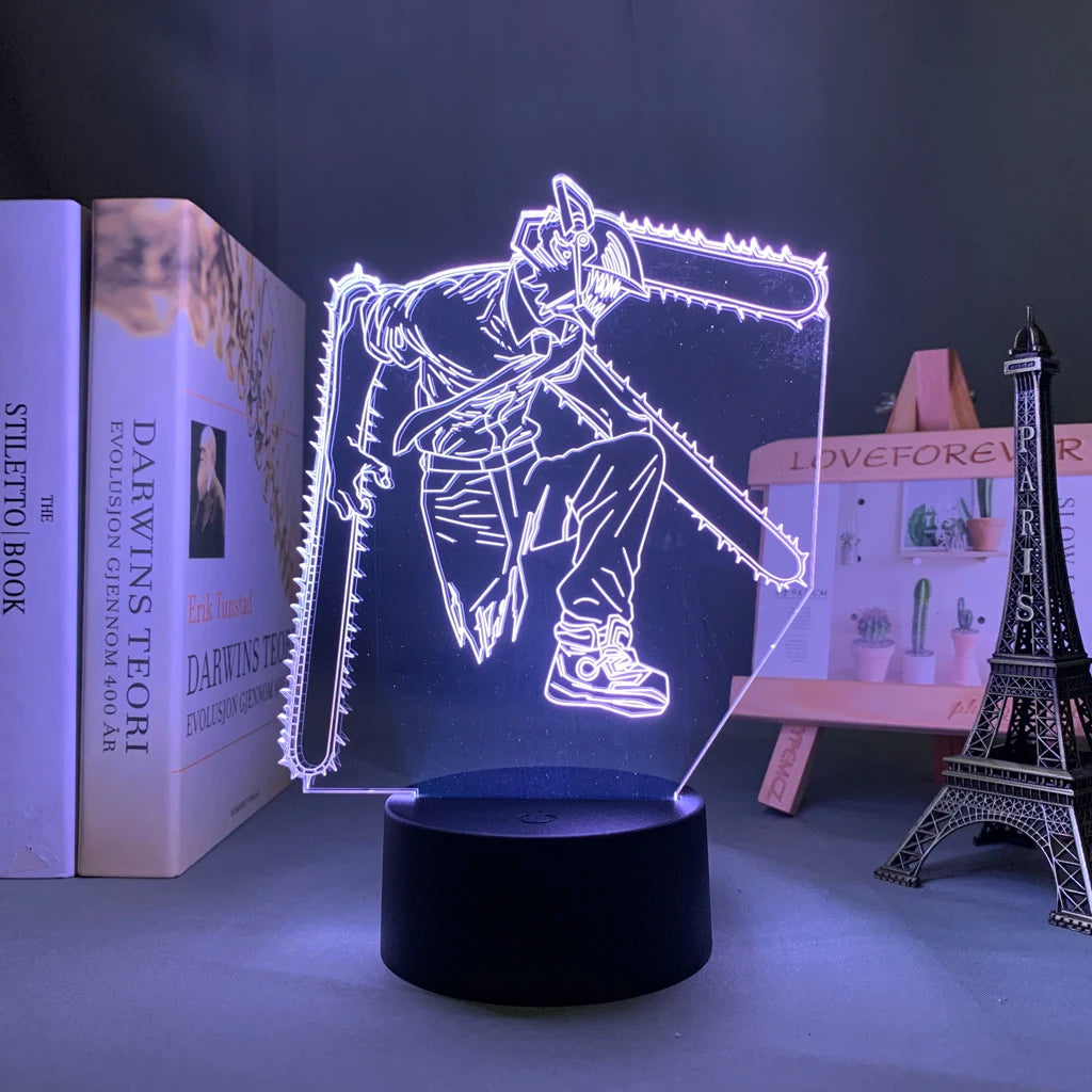 lampe led 3d anime tronçonneuse transparente veilleuse enfant deco chambre contour lumineux manga personnage