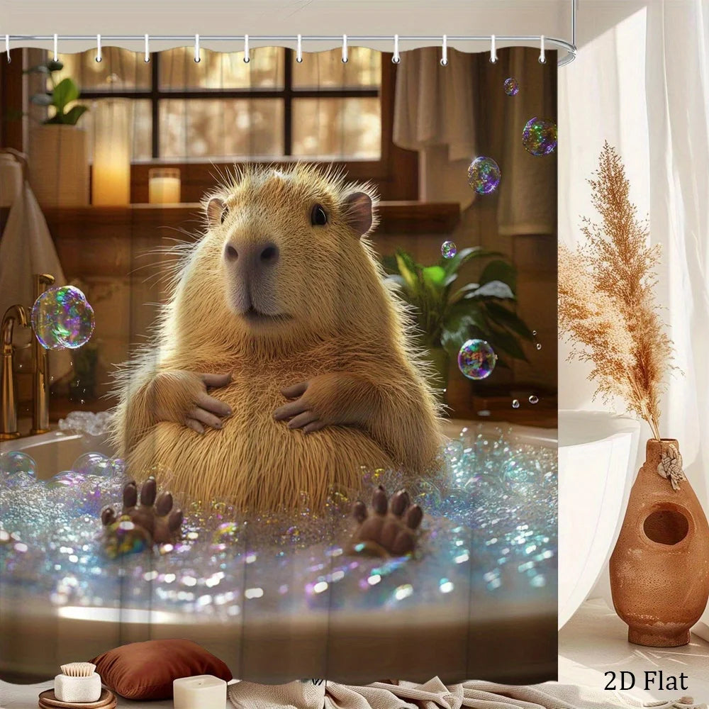 rideau douche capybara bain bulles moderne opac beige marron clair