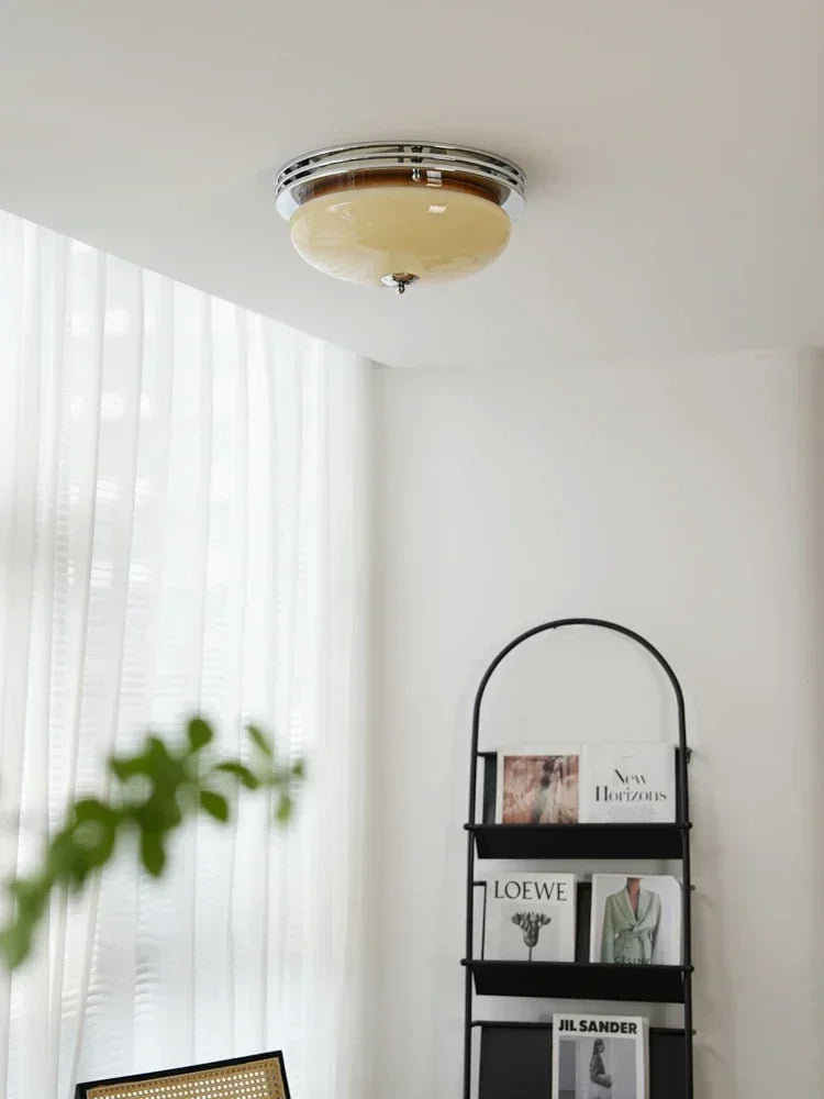 lampe moderne blanche beige verre fer rond lisse surface vis fixe chambre salon