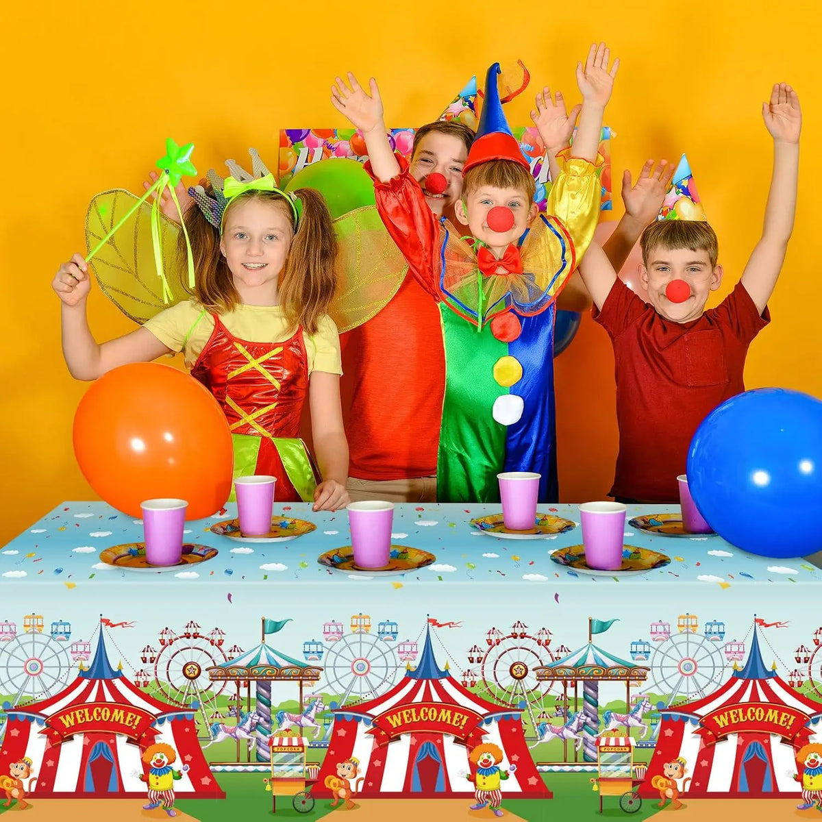 nappes festives clowns enfantins motifs fleurs géométriques tables jetables anniversaire enfants cirque