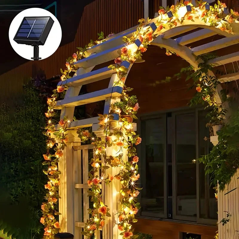 guirlande lumineuse fleurs artificielles rose blanc vert moderne clips solaireextérieurintérieur