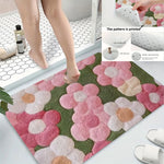 tapis bain doux fleurs imprimées anti dérapant moderne vert rose blanc