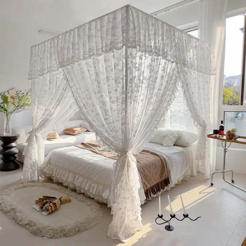 rideau lit blanc dentelle florale transparent classique maison adultes polyester coton unisexe