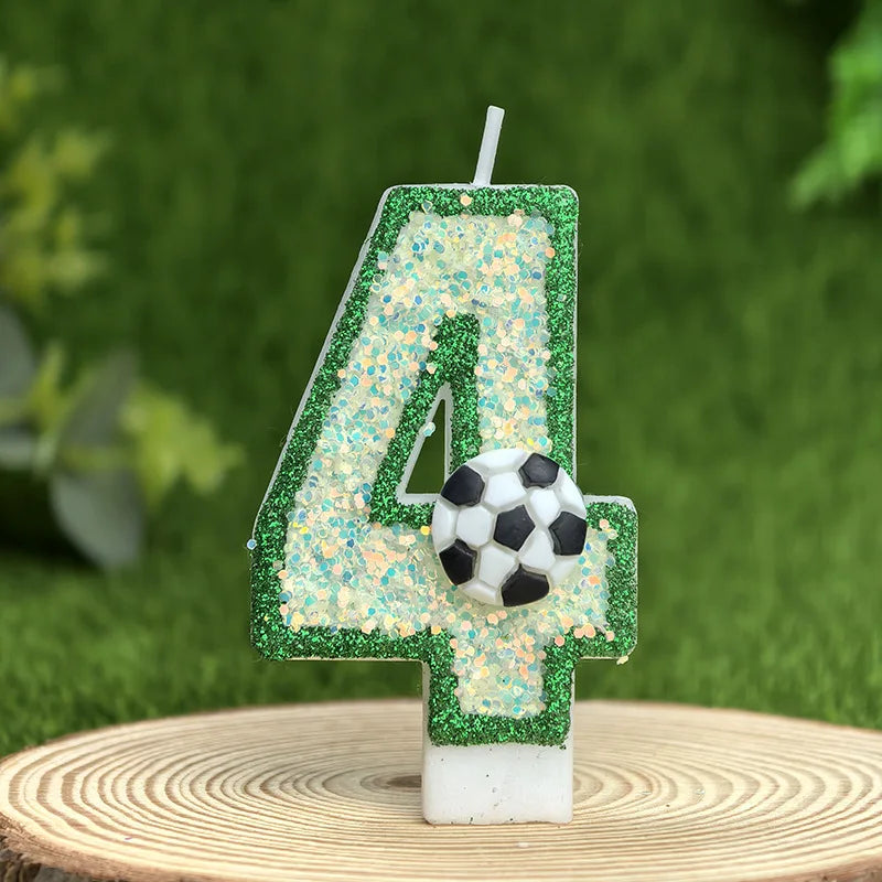 bougies chiffres paillettes football anniversaire decoration verte blanche noire bleue thèmes sportifs numerotees opaque