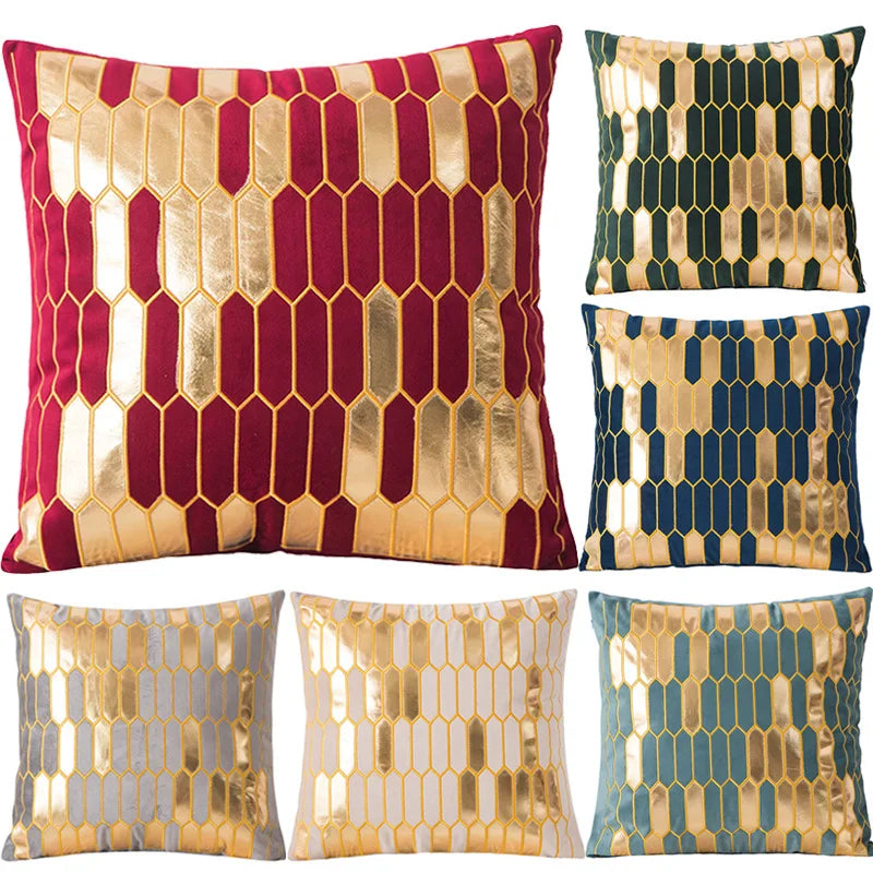 taies d'oreiller géométriques polyester solides couleur rouge doré blanc contemporains lit sofa decoration