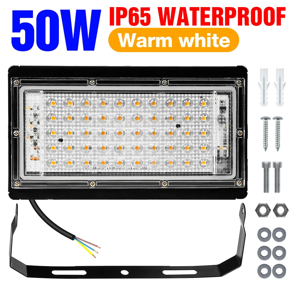 projecteur led extérieur ip65 blanc moderne câbles alimentation 220v 100w 200w 50w