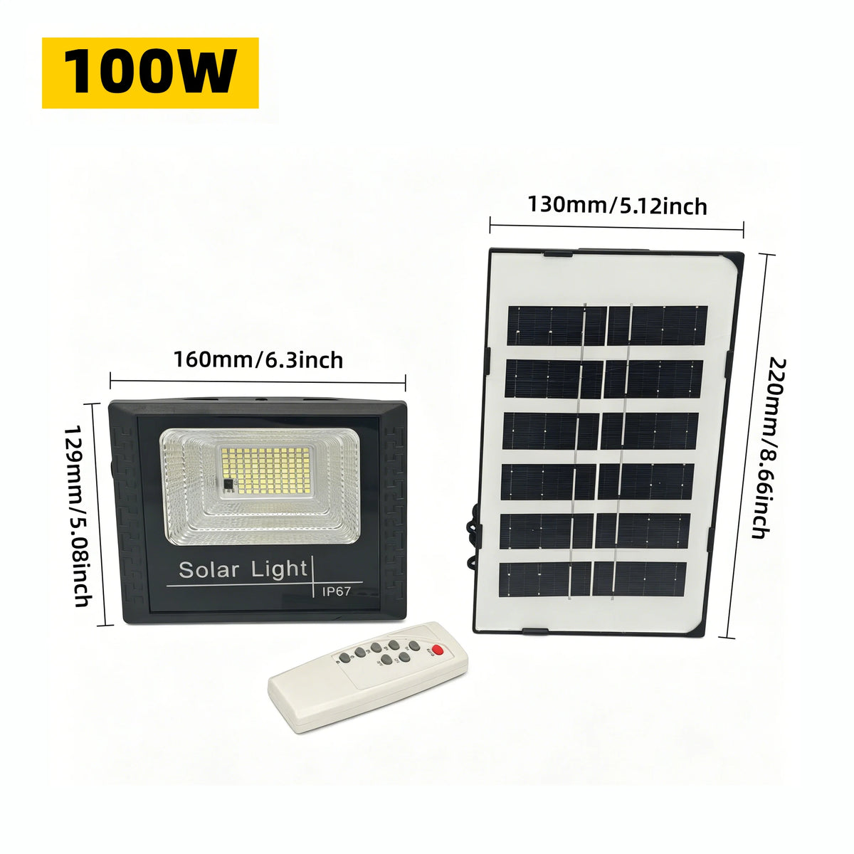 lampe solaire 50w 100w 200w 300w 500w ip67 panneau solaire led noire moderne