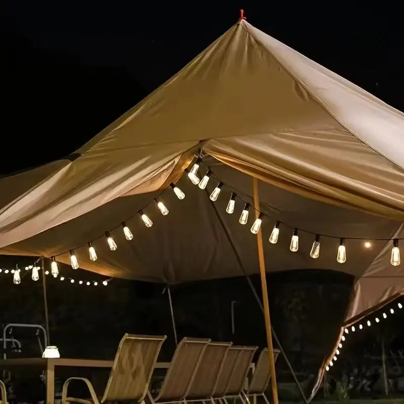 guirlande lumineuse solaire ampoules led vintage transparentes structure noire extérieure jardin festive