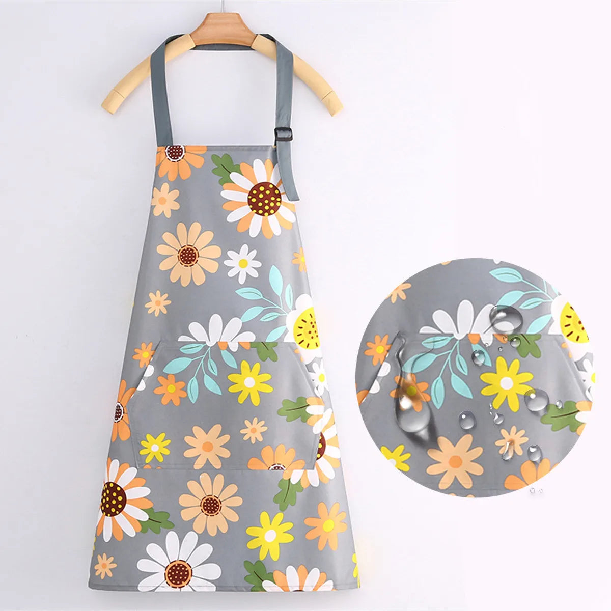 tablier coton fleurs chats moderne décontracté gris blanc orange vert bleu poche okolets métalliques