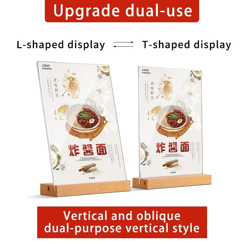 support carte table acrylique transparent base bois clips restaurant