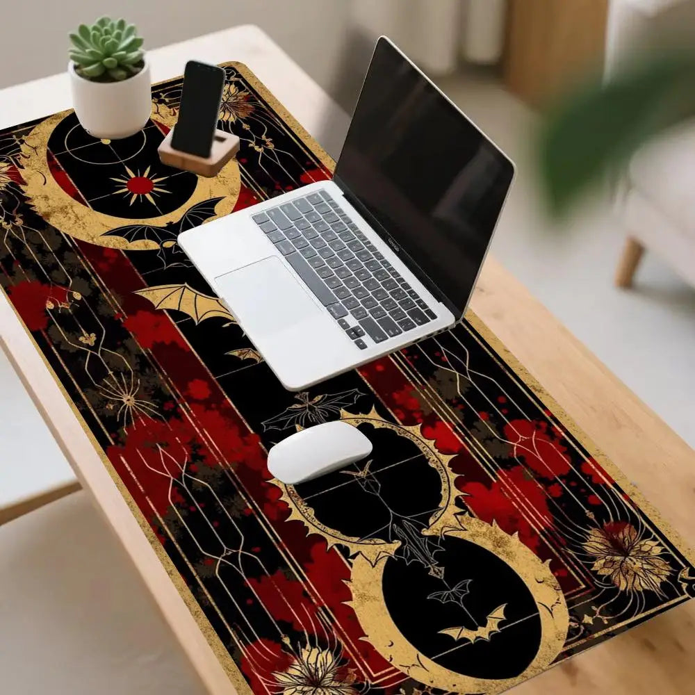 tapis souris noir floral cercles dorés antiderapante caoutchouc art déco gaming protection