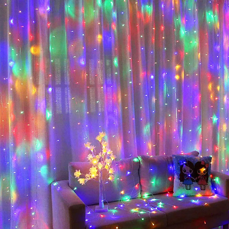 guirlande lumineuse rideau blanc multicolore fêtes anniversaire noël saint valentin mariage