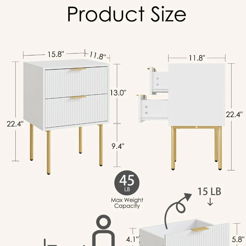 table nuit tiroirs moderne bois blanc doré rayures minimalistes chambre salon