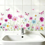 Autocollant mural PVC Floral Décoration Salle Bain Buanderie Install Easy Removable