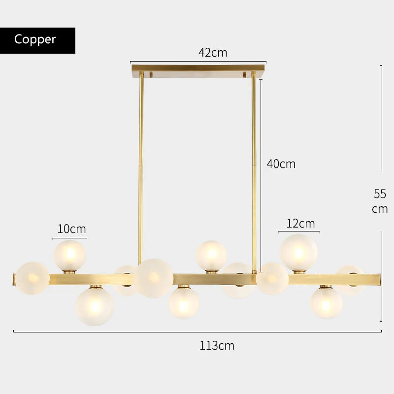 suspension lumineuse moderne boules translucides or blanc ampoules led 12 têtes cuivre